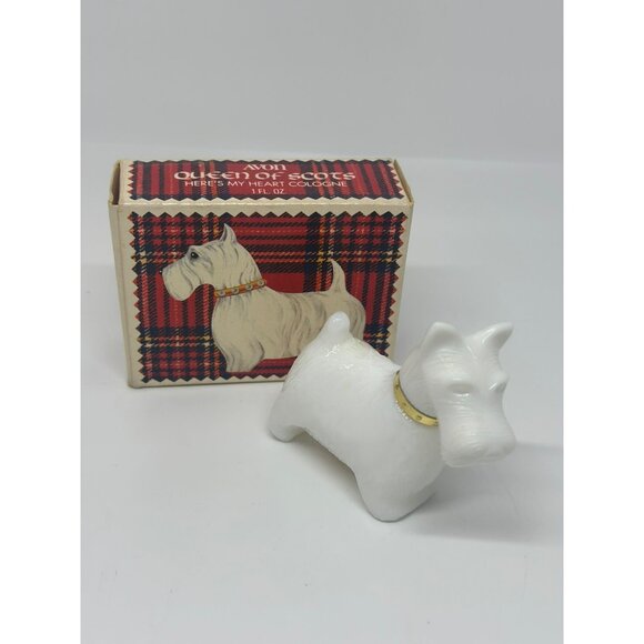 VTG 1970 Avon Shulton Queen of Scots Scottie Dog Heart Cologne Bottle Box EMPTY - Picture 1 of 7